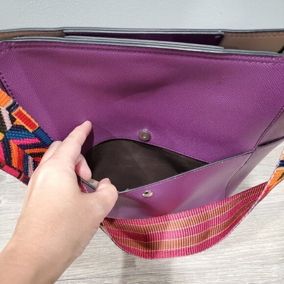 BROMEN Purse Large Bucket Bag Hobo Vegan Leather Handbag Purple Colored Strap - Picture 5 of 16